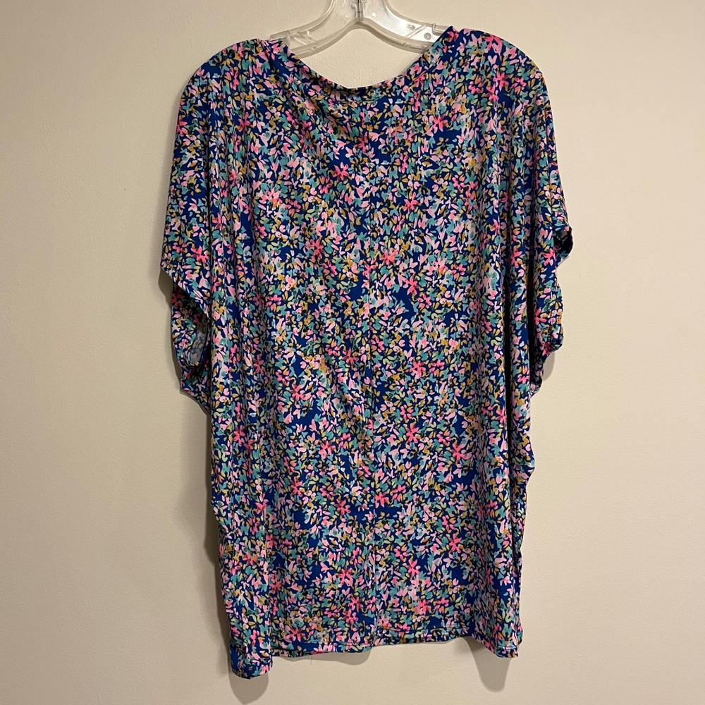 Dear Scarlett Top Sadie Short Sleeve Shirt Blouse Blue Pink Floral V Neck XL
